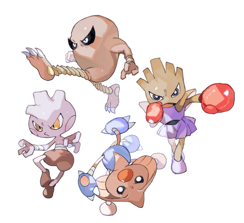 hitmontop, hitmonlee, hitmonchan, and tyrogue (pokemon) drawn by  newo_(shinra-p)