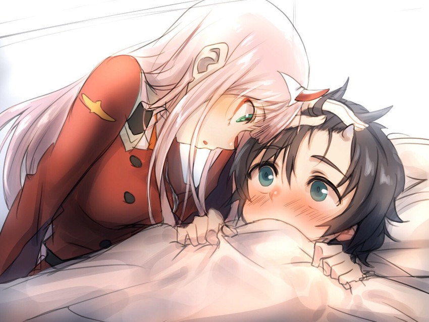 zero two and hiro (darling in the franxx) drawn by herozu_(xxhrd)
