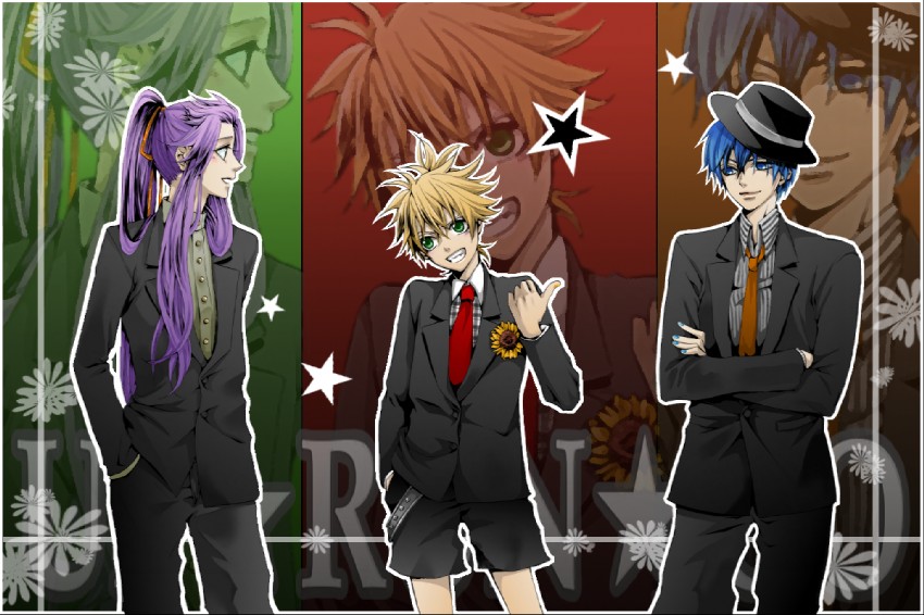 kagamine len, kaito, and kamui gakupo (vocaloid) drawn by hakuseki