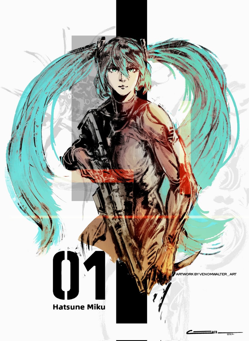 hatsune miku (vocaloid and 1 more) drawn by venom_walter