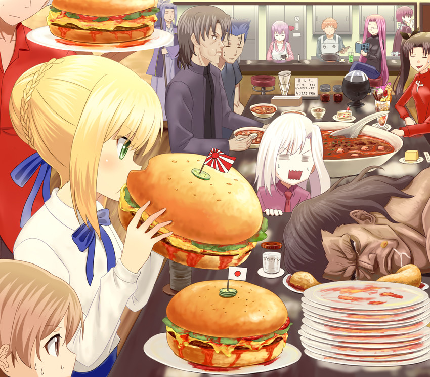 artoria pendragon, saber, tohsaka rin, illyasviel von einzbern, emiya shirou, and 9 more (fate and 1 more) drawn by taka_(takahirokun)