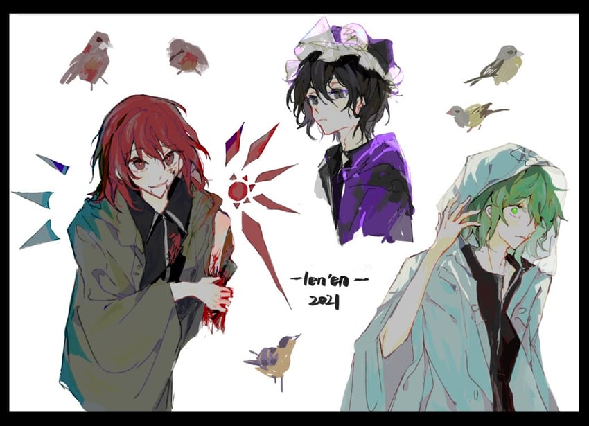 shitodo kuroji, shitodo hooaka, and shitodo aoji (len'en) drawn by shengji