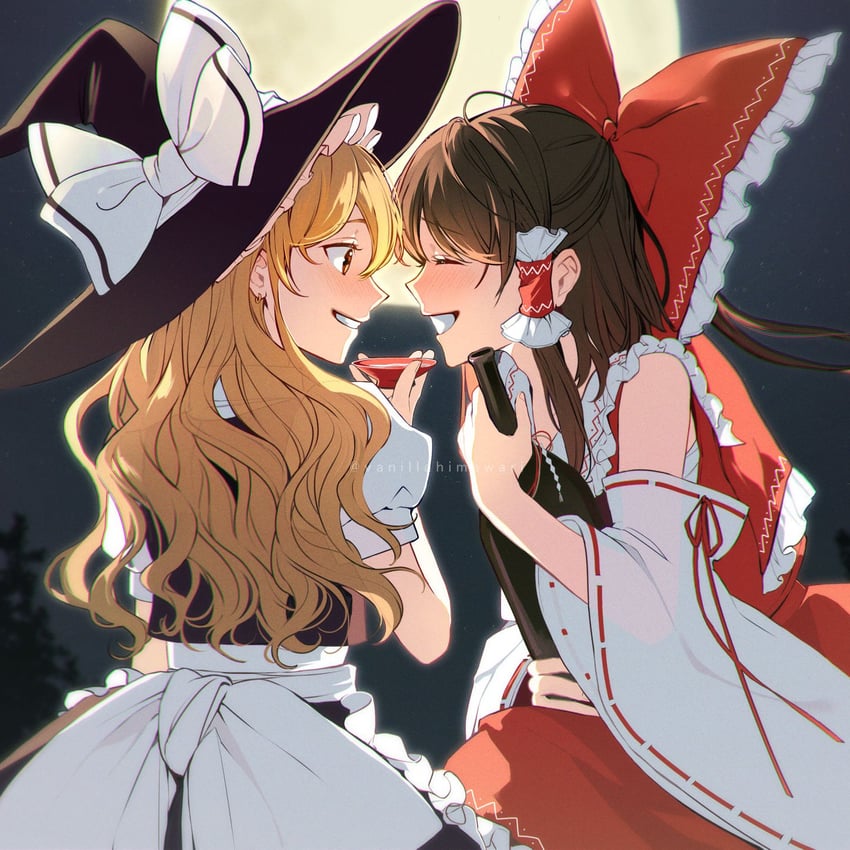 hakurei reimu and kirisame marisa (touhou) drawn by vanilla_(miotanntann)