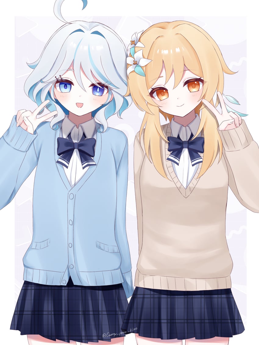 lumine and furina (genshin impact) drawn by kino_(curry_pan)