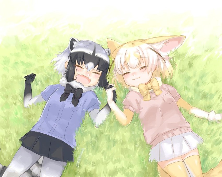 common raccoon and fennec (kemono friends) drawn by moeki_(moeki0329)