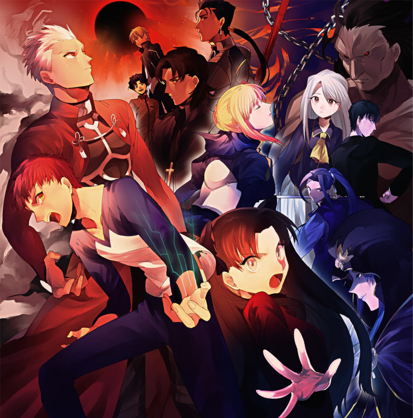 artoria pendragon, saber, tohsaka rin, illyasviel von einzbern, gilgamesh, and 9 more (fate and 1 more) drawn by naoko_(juvenile)