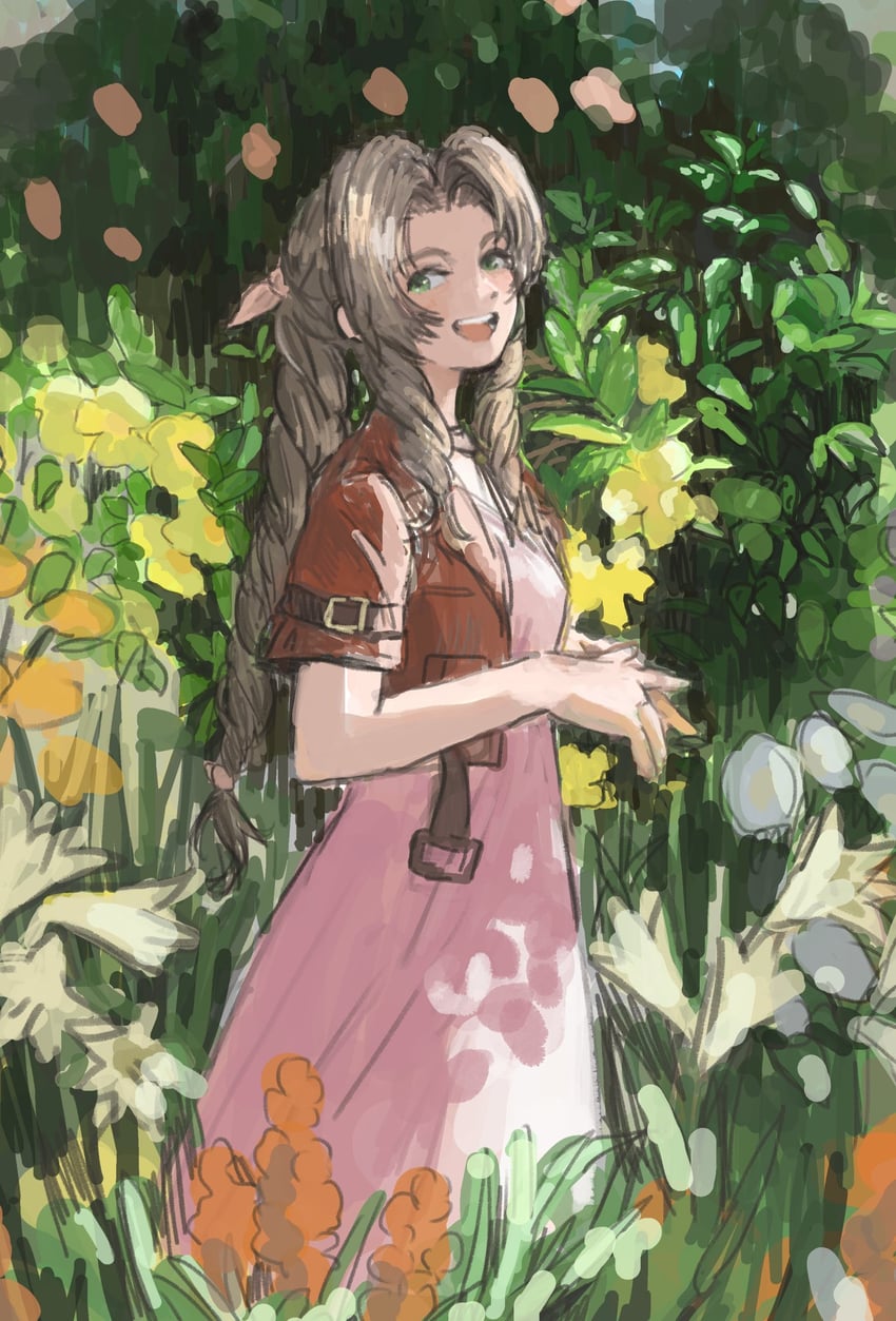 aerith gainsborough (final fantasy and 3 more) drawn by soraoyogusakana