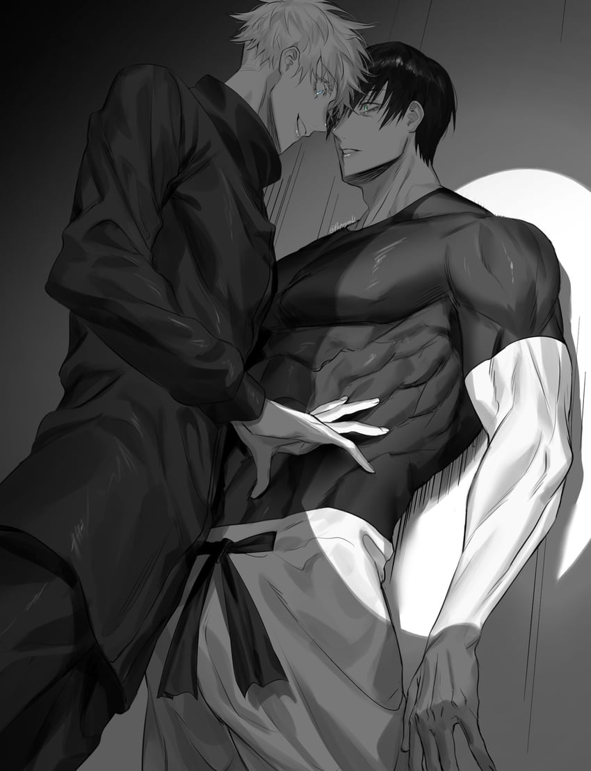 gojou satoru and fushiguro touji (jujutsu kaisen) drawn by papagro12