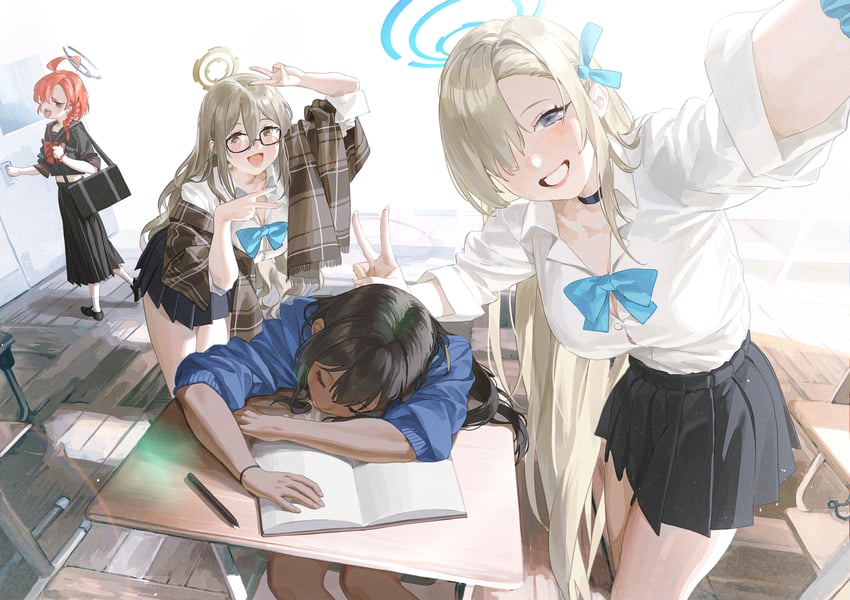 asuna, karin, neru, and akane (blue archive) drawn by congming_lan