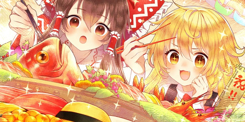 hakurei reimu and kirisame marisa (touhou and 1 more) drawn by kamui_natsuki