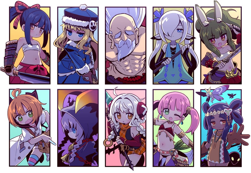 masurao, curse maker, masurao 2, gunner, bushidou, and 15 more (sekaiju no meikyuu) drawn by naga_u