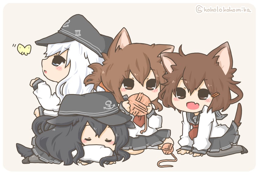 hibiki, inazuma, ikazuchi, and akatsuki (kantai collection) drawn by kokolokokomika