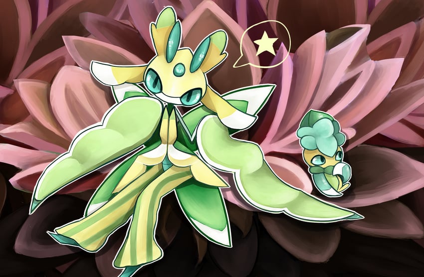 lurantis and fomantis (pokemon) drawn by ziryuu