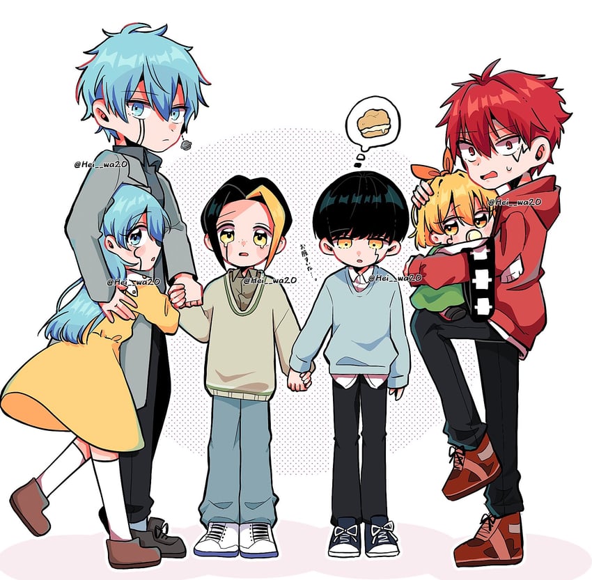 mash burnedead, finn ames, lance crown, lemon irvine, daut barret, and 1 more (mashle) drawn by hei_wa20