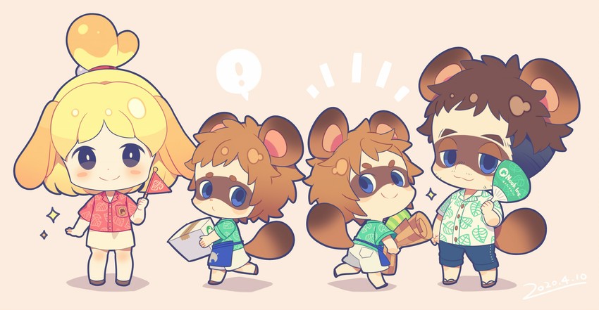isabelle, tom nook, timmy, and tommy (animal crossing) drawn by yumenouchi_chiharu