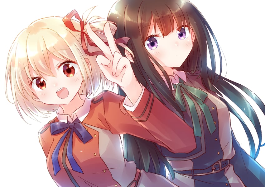 nishikigi chisato and inoue takina (lycoris recoil) drawn by nyaa_(nnekoron)
