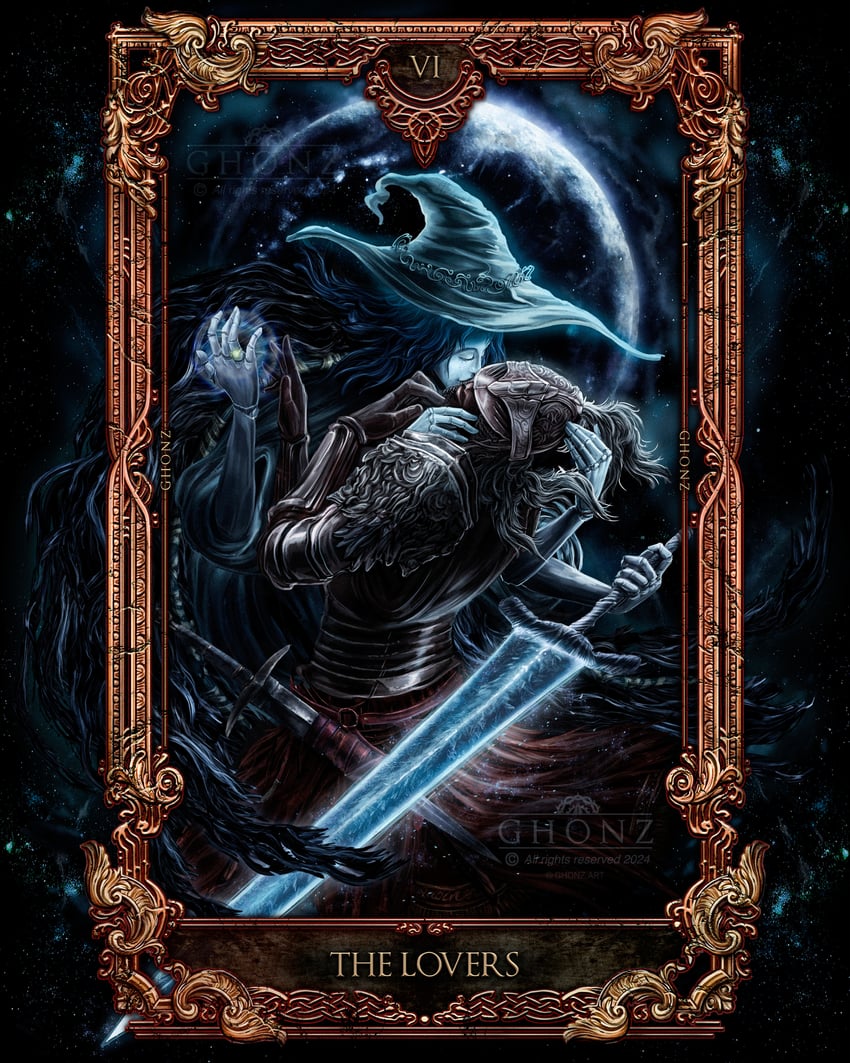 ranni the witch, tarnished, and bloody wolf (elden ring) drawn by ghonz_art