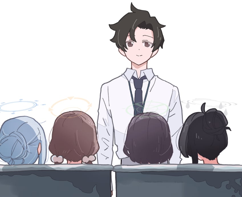 sensei, miyu, miyako, saki, and moe (blue archive and 1 more) drawn by ichihi_(spinon)