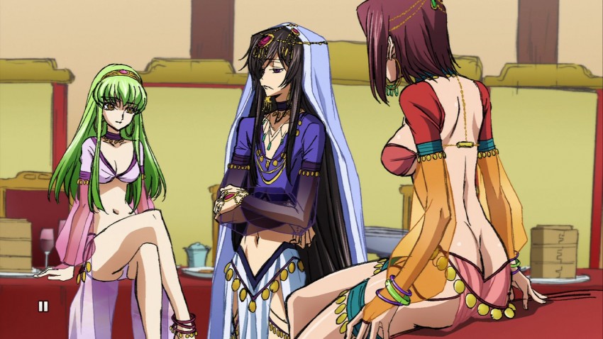 c.c., lelouch vi britannia, and kouzuki kallen (code geass)