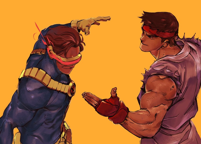 ryu and cyclops (street fighter and 4 more) drawn by yeet_sonny
