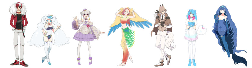 sylveon, lycanroc, wishiwashi, mienshao, archeops, and 1 more (pokemon) drawn by itsuya_(yakitori)