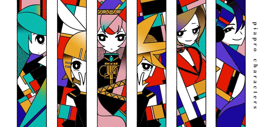 hatsune miku, kagamine rin, kagamine len, megurine luka, kaito, and 1 more (vocaloid) drawn by machigami_yoh