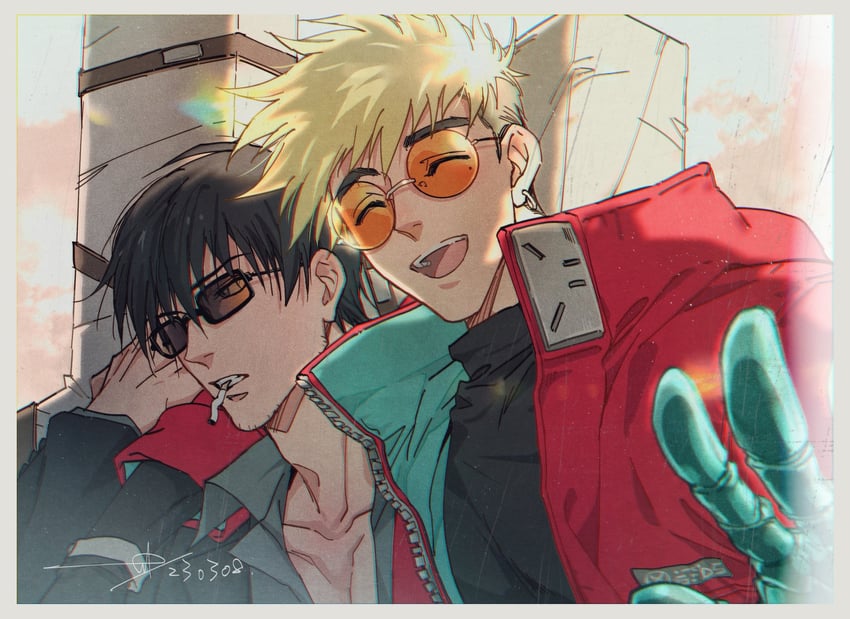 vash the stampede and nicholas d. wolfwood (trigun and 1 more) drawn by sashiyu