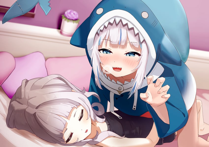 gawr gura and murasaki shion (hololive and 1 more) drawn by taachika