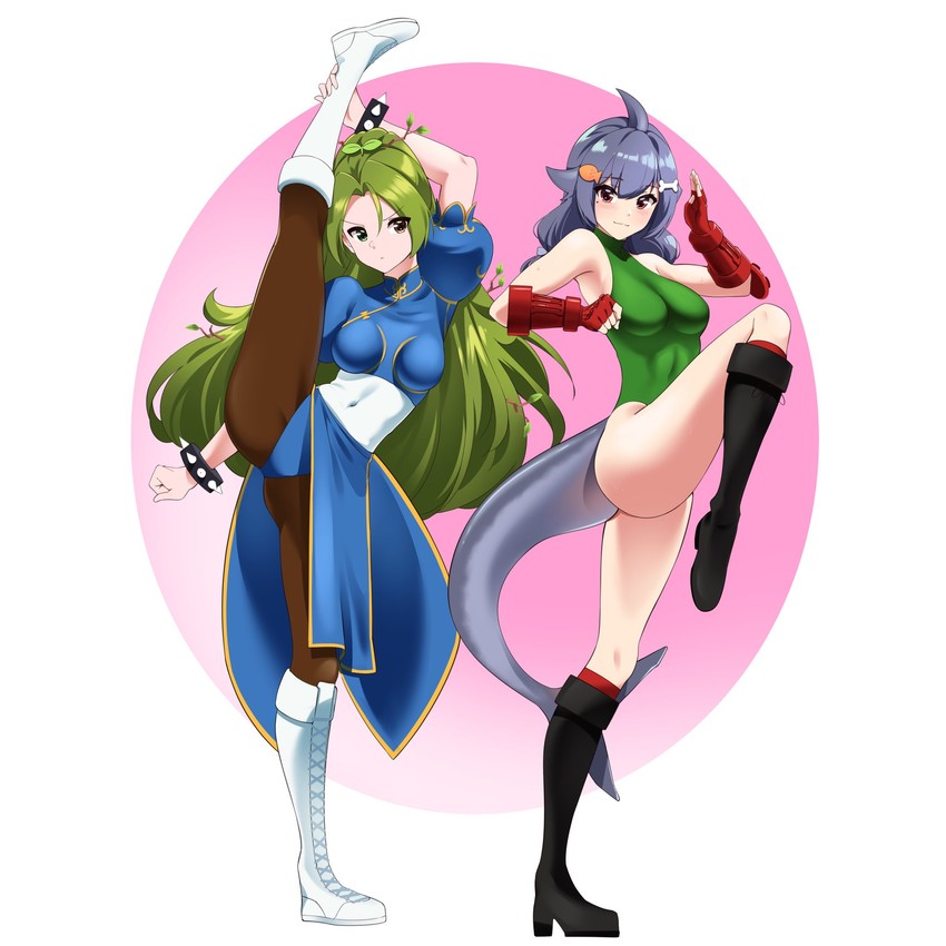 chun-li, cammy white, mako sameshima, and kuroba plant (indie virtual youtuber and 1 more) drawn by nano_(nanojyaa)