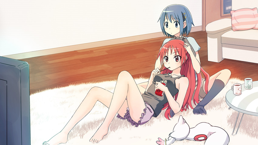 miki sayaka, sakura kyoko, kyubey, snoopy, and charlie brown (mahou shoujo madoka magica and 1 more) drawn by piroaki