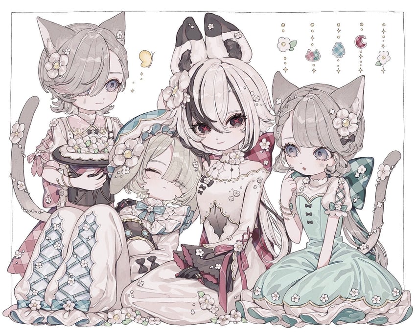 arlecchino, lynette, lyney, and freminet (genshin impact) drawn by ao_(ao0_0nemu)