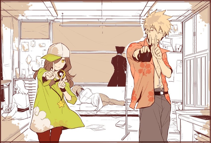 oshino meme, kaiki deishuu, kagenui yozuru, gaen izuko, and teori tadatsuru (monogatari) drawn by n2o_sho