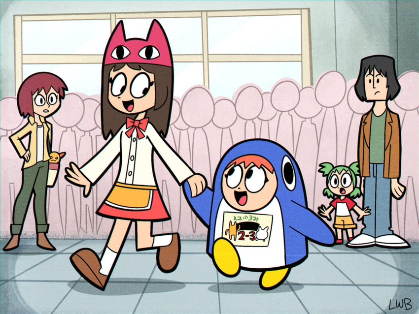 kasuga ayumu, koiwai yotsuba, mihama chiyo, mr. koiwai, wallaby, and 1 more (azumanga daioh and 2 more) drawn by lolwutburger