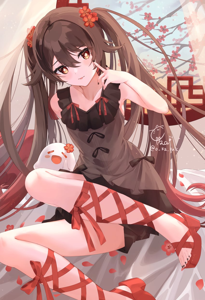 hu tao and boo tao (genshin impact) drawn by ro/ku