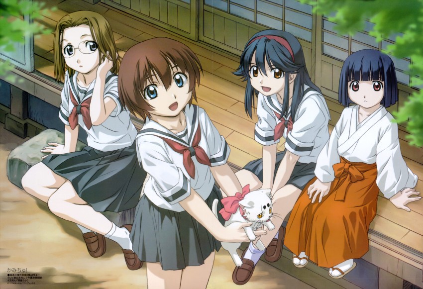 hitotsubashi yurie, shijou mitsue, saegusa matsuri, saegusa miko, and hitotsubashi tama (megami magazine and 1 more) drawn by uon_taraku