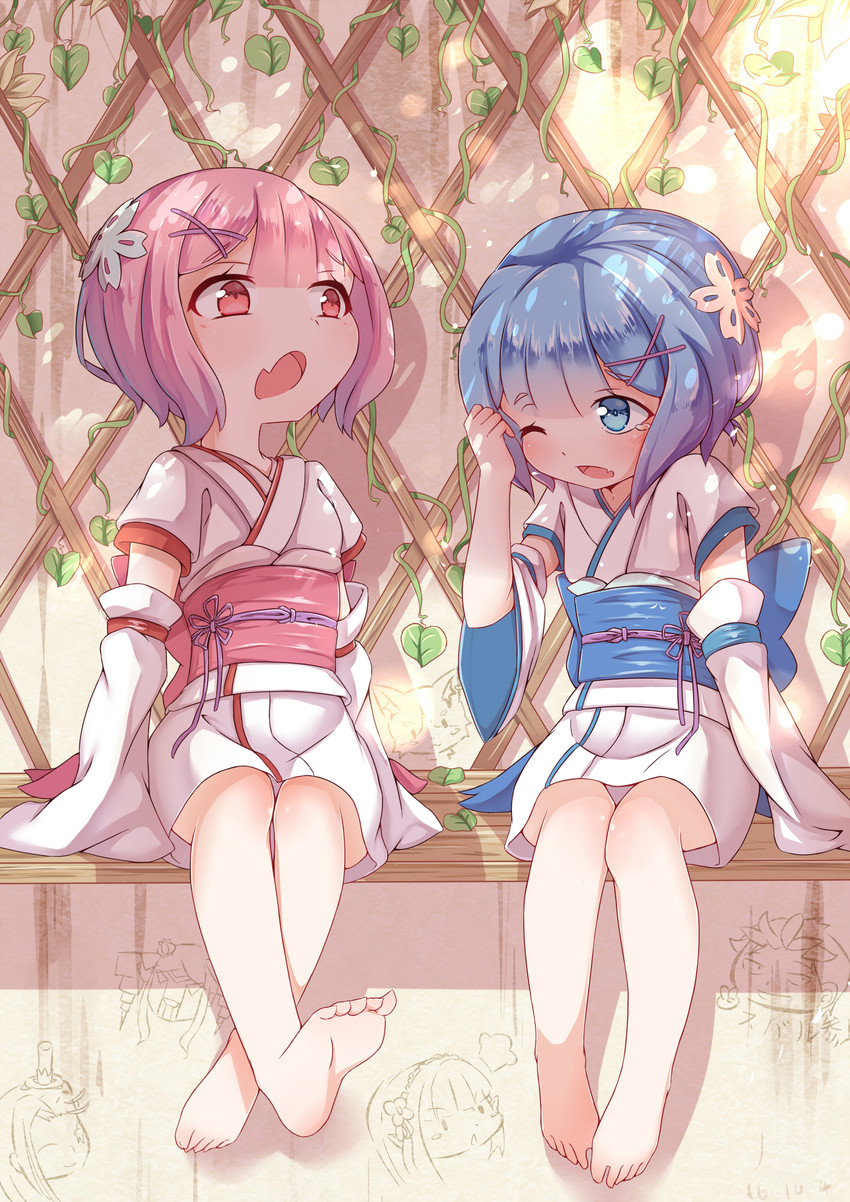 rem, emilia, ram, natsuki subaru, beatrice, and 2 more (re:zero kara hajimeru isekai seikatsu) drawn by kotoba_(1074421015)