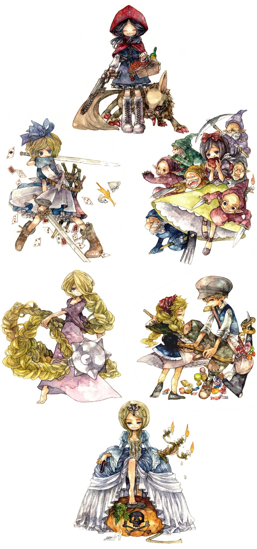 alice, little red riding hood, big bad wolf, snow white, cinderella, and 3 more (original and 6 more) drawn by ina_(gonsora)