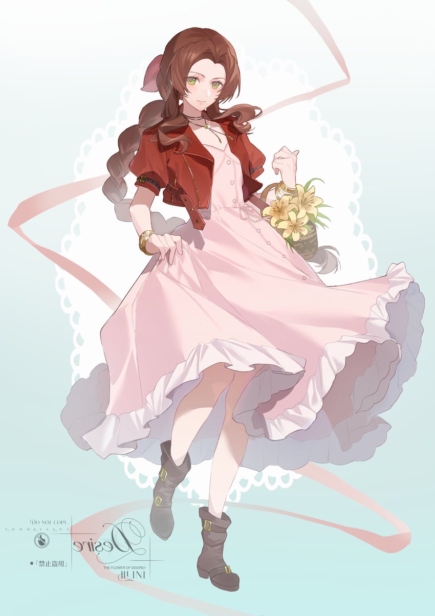 aerith gainsborough (final fantasy and 2 more) drawn by yun_(dl2n5c7kbh8ihcx)