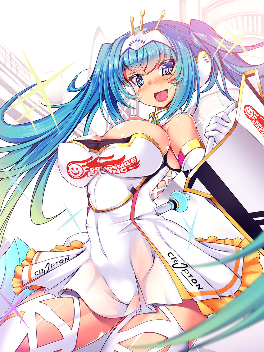 hatsune miku and racing miku (vocaloid and 2 more) drawn by torisan