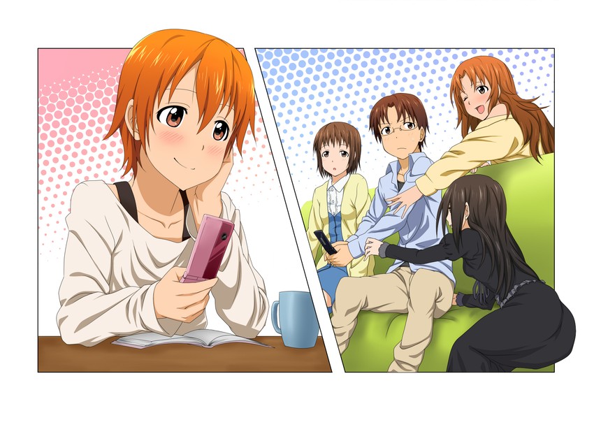 inami mahiru, takanashi souta, takanashi nazuna, takanashi kozue, and takanashi izumi (working!!) drawn by iyakun