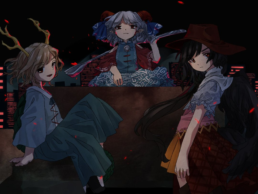 kicchou yachie, kurokoma saki, and toutetsu yuuma (touhou) drawn by retrochaossan