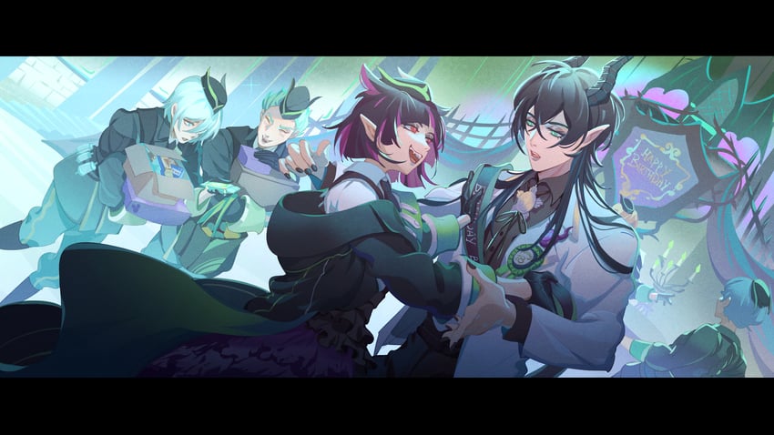lilia vanrouge, malleus draconia, silver vanrouge, and sebek zigvolt (twisted wonderland) drawn by fishee_(fisheem4mmal)