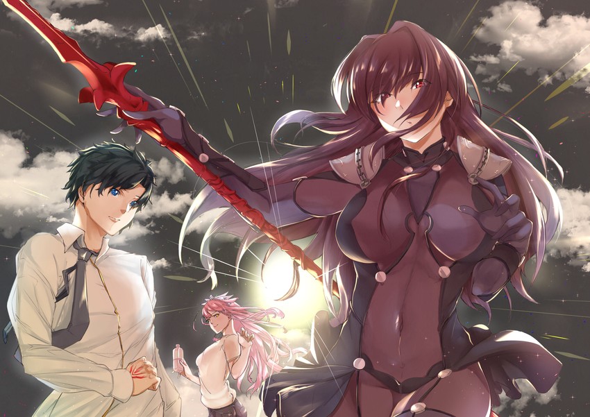 fujimaru ritsuka, scathach, and medb (fate and 1 more) drawn by kuzia_(atarayo)