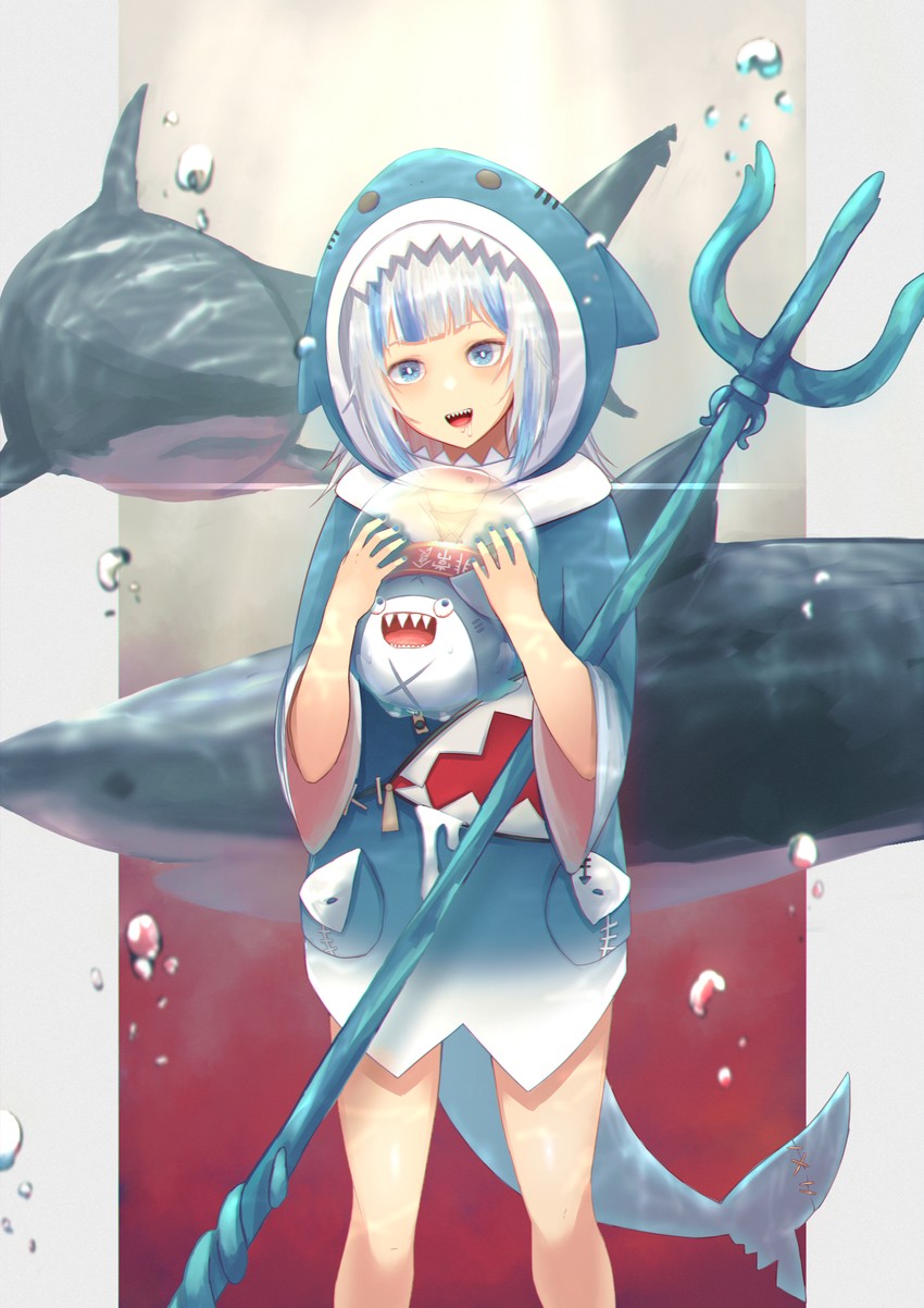 gawr gura and bloop (hololive and 1 more) drawn by mosu918