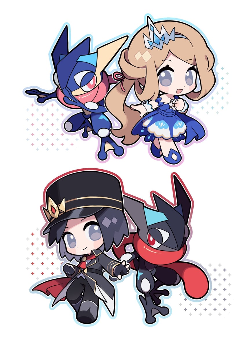 greninja, serena, and calem (pokemon and 1 more) drawn by choco-reto_(xusagix)
