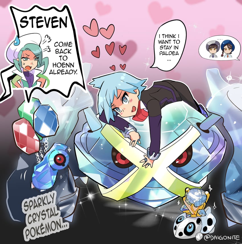 juliana, florian, steven stone, metagross, wallace, and 2 more (pokemon and 2 more) drawn by goro_orb
