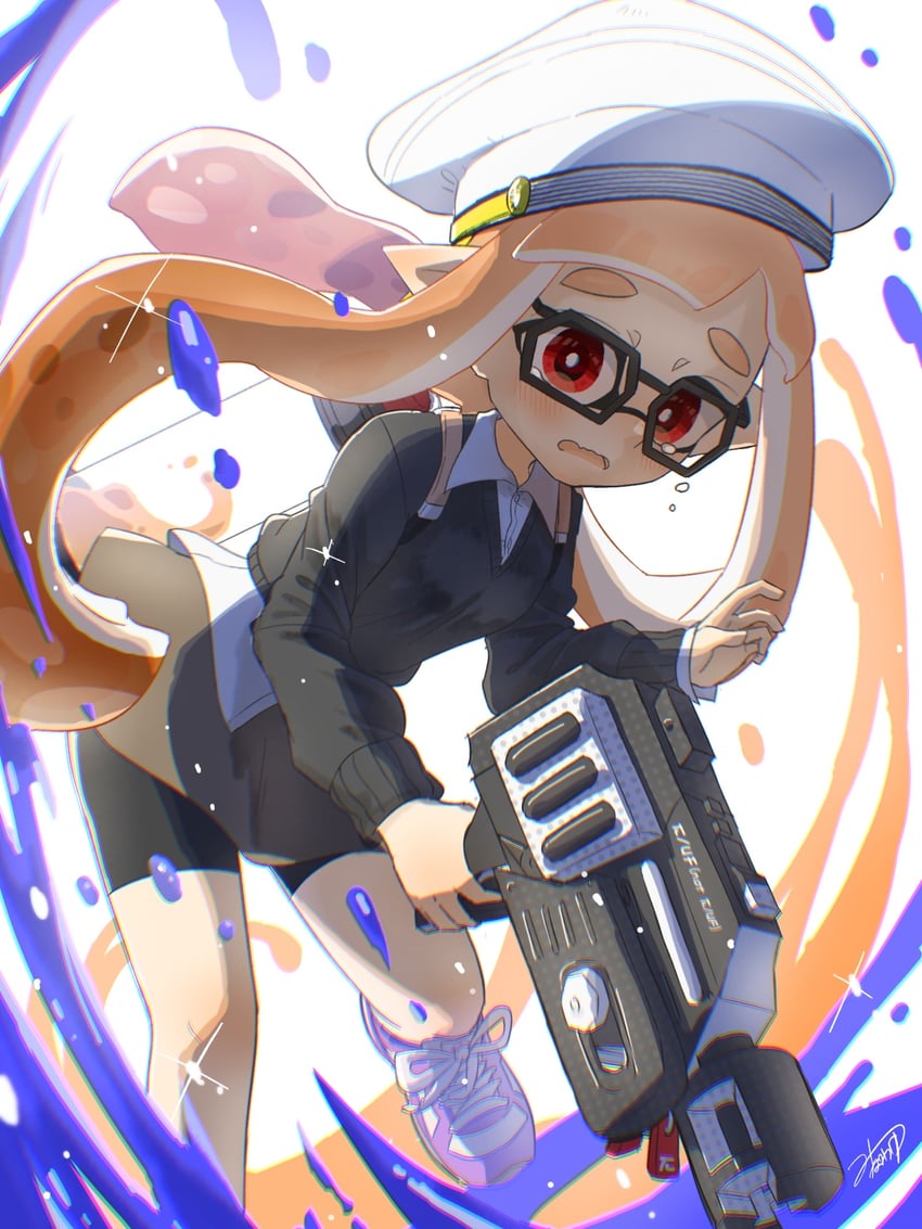 inkling player character and inkling girl (splatoon and 1 more) drawn by minawake_(azuma-m)