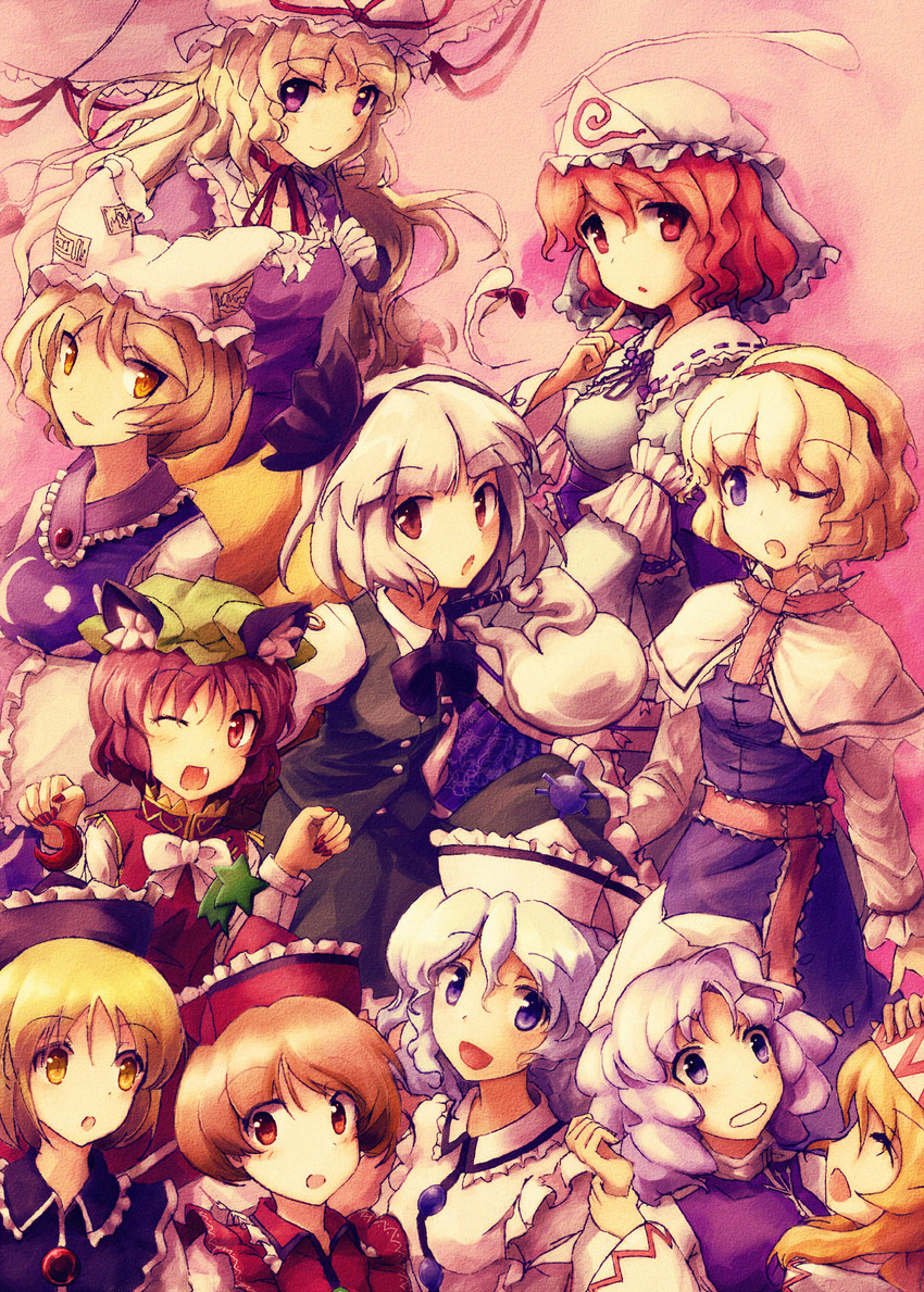 konpaku youmu, alice margatroid, yakumo yukari, saigyouji yuyuko, yakumo ran, and 6 more (touhou and 1 more) drawn by ikamagu