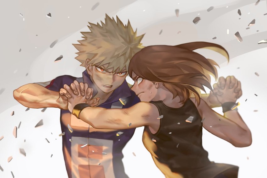bakugou katsuki and uraraka ochaco (boku no hero academia) drawn by rke