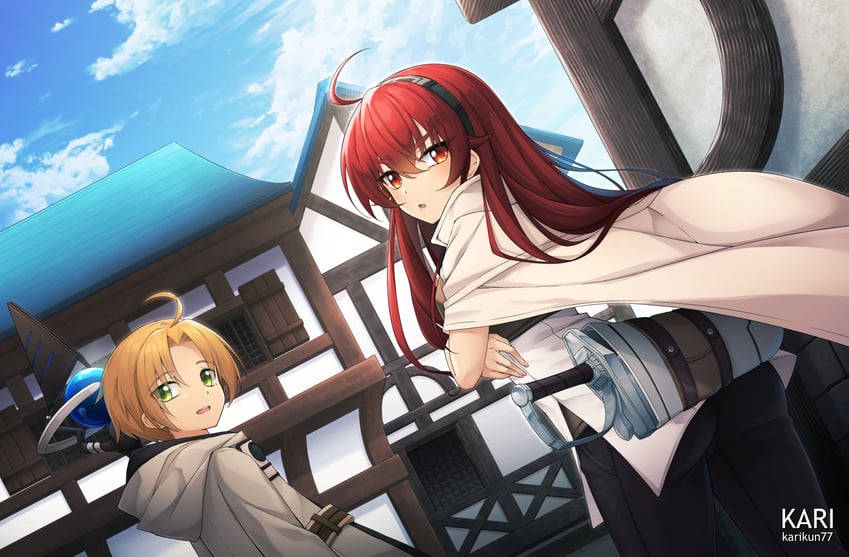 eris greyrat and rudeus greyrat (mushoku tensei) drawn by karikun77
